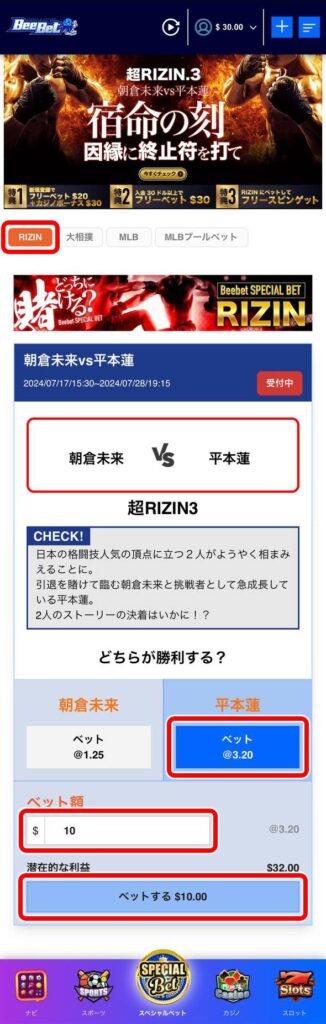 ビーベット「超RIZIN.3」専用ページ